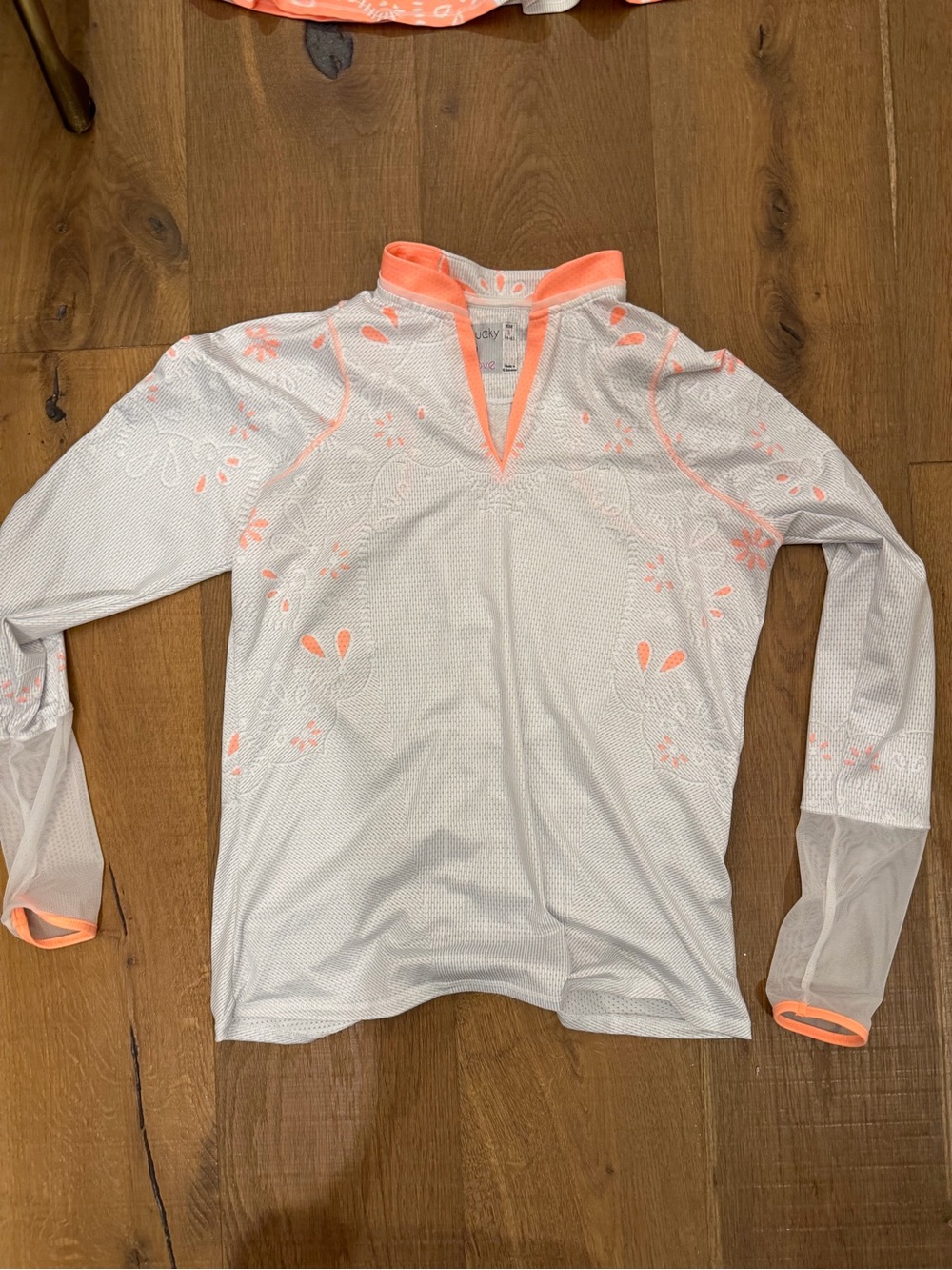 Lucky in Love Eyelet You Go White Long Sleeve Athletic Top - Small